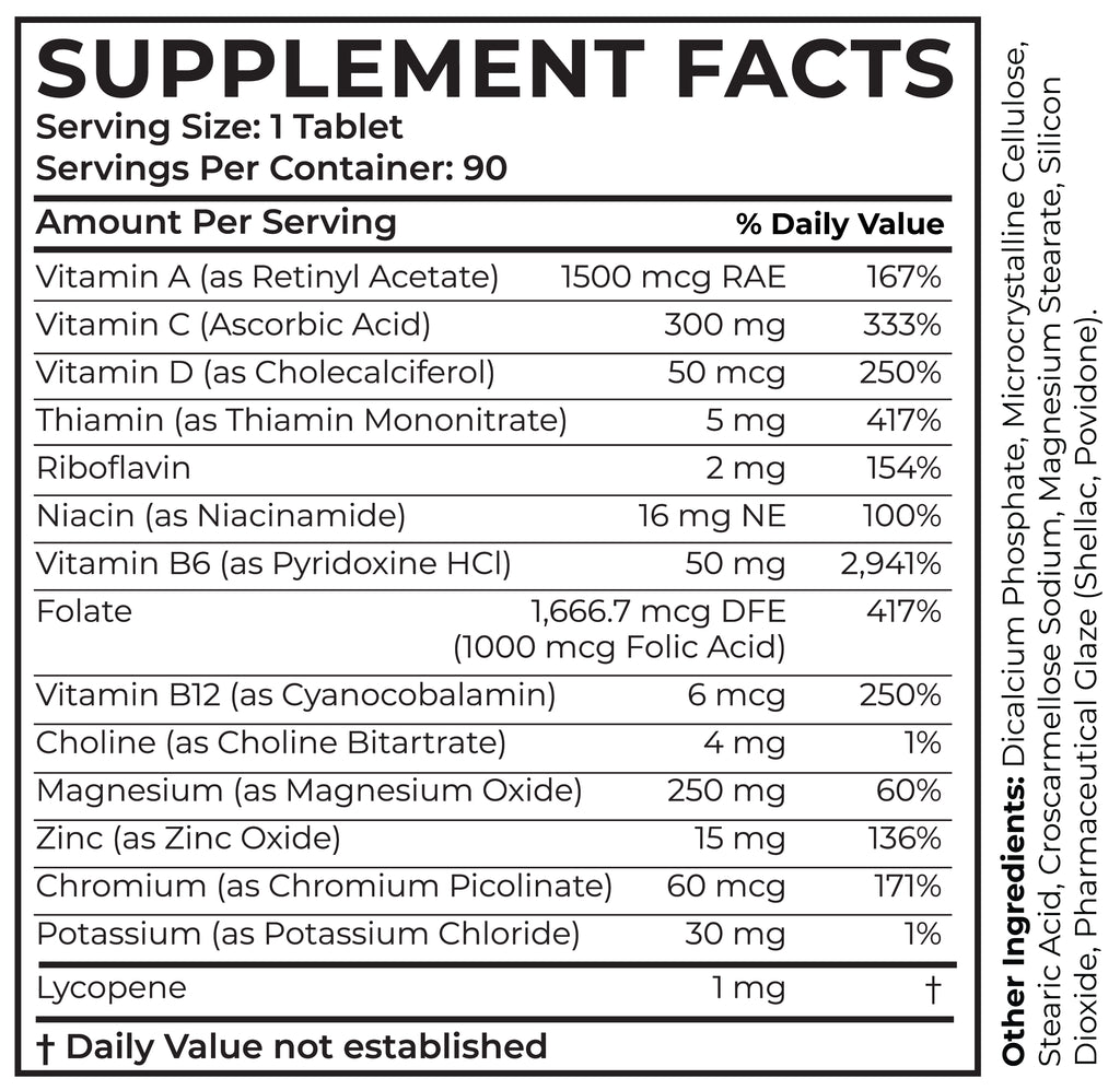 African American Men Sequence Multivitamins Supplement Facts Label